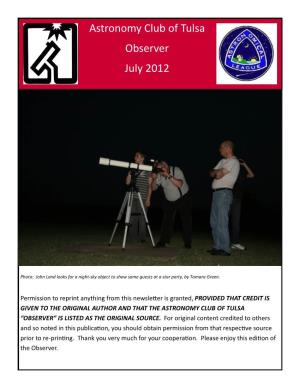 Astronomy Club of Tulsa Observer July 2012