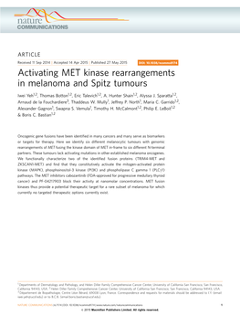 Activating MET Kinase Rearrangements in Melanoma and Spitz Tumours