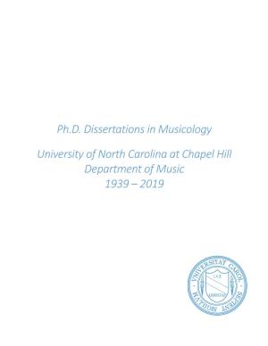 Ph.D. Dissertations in Musicology University of North Carolina At