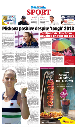 Pliskova Positive Despite ‘Tough’ 2018