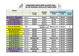 PAROISSES SAINT REMI & SAINT PAUL Du 30 Novembre 2019 Au 07