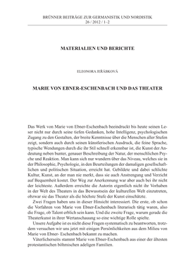 Materialien Und Berichte Marie Von Ebner-Eschenbach Und Das Theater
