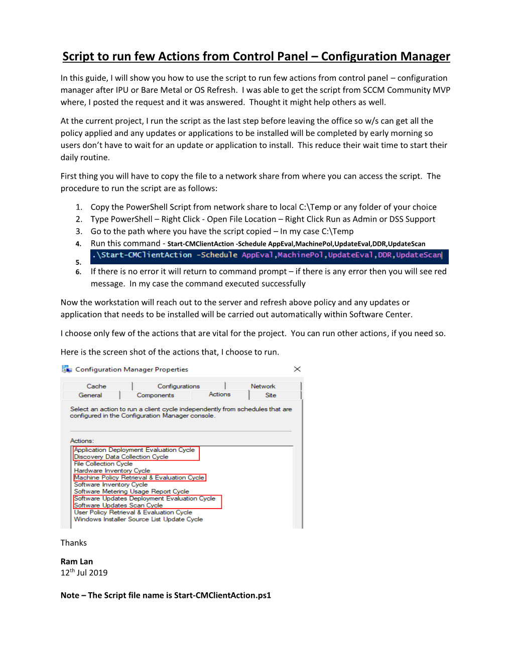 Script to Run Few Actions from Control Panel – Configuration Manager