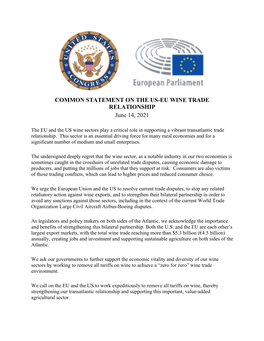 COMMON STATEMENT on the US-EU WINE TRADE RELATIONSHIP June 14, 2021
