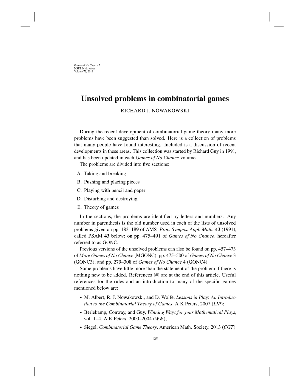 Unsolved Problems in Combinatorial Games