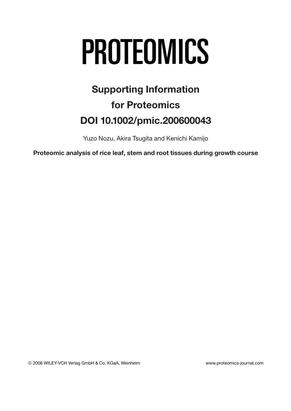 Supporting Information for Proteomics DOI 10.1002/Pmic.200600043