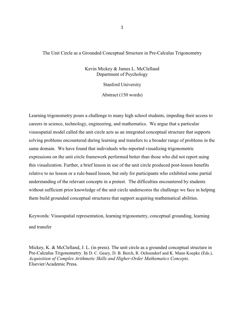 1 the Unit Circle As a Grounded Conceptual Structure In