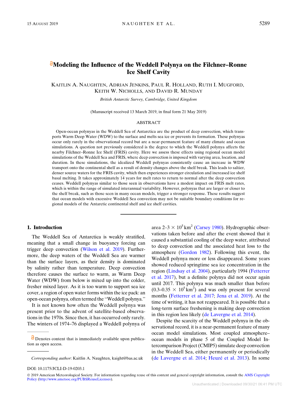 Modeling the Influence of the Weddell Polynya on the Filchner–Ronne Ice