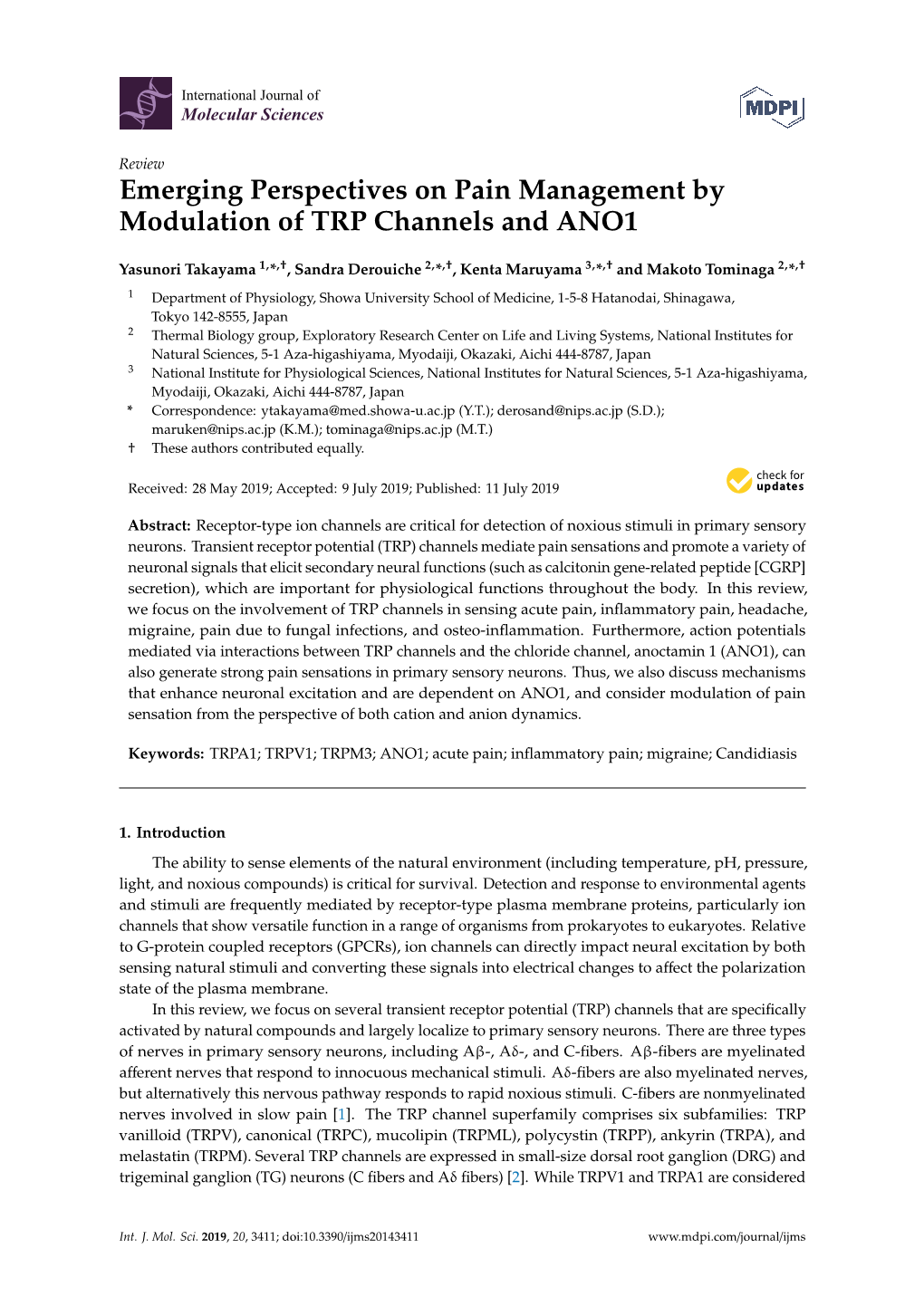 Emerging Perspectives on Pain Management by Modulation of TRP Channels and ANO1