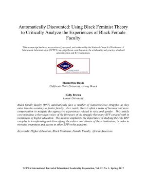 Automatically Discounted: Using Black Feminist Theory to Critically Analyze the Experiences of Black Female Faculty