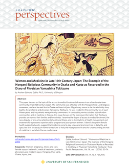 Women and Medicine in Late 16Th Century Japan