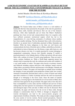 A Socio- Economic Analysis of Kashida & Baawan Buti