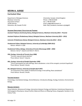 KEVIN A. JUDGE Curriculum Vitae