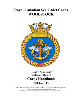 Royal Canadian Sea Cadet Corps WOODSTOCK Corps Handbook 2014-2015