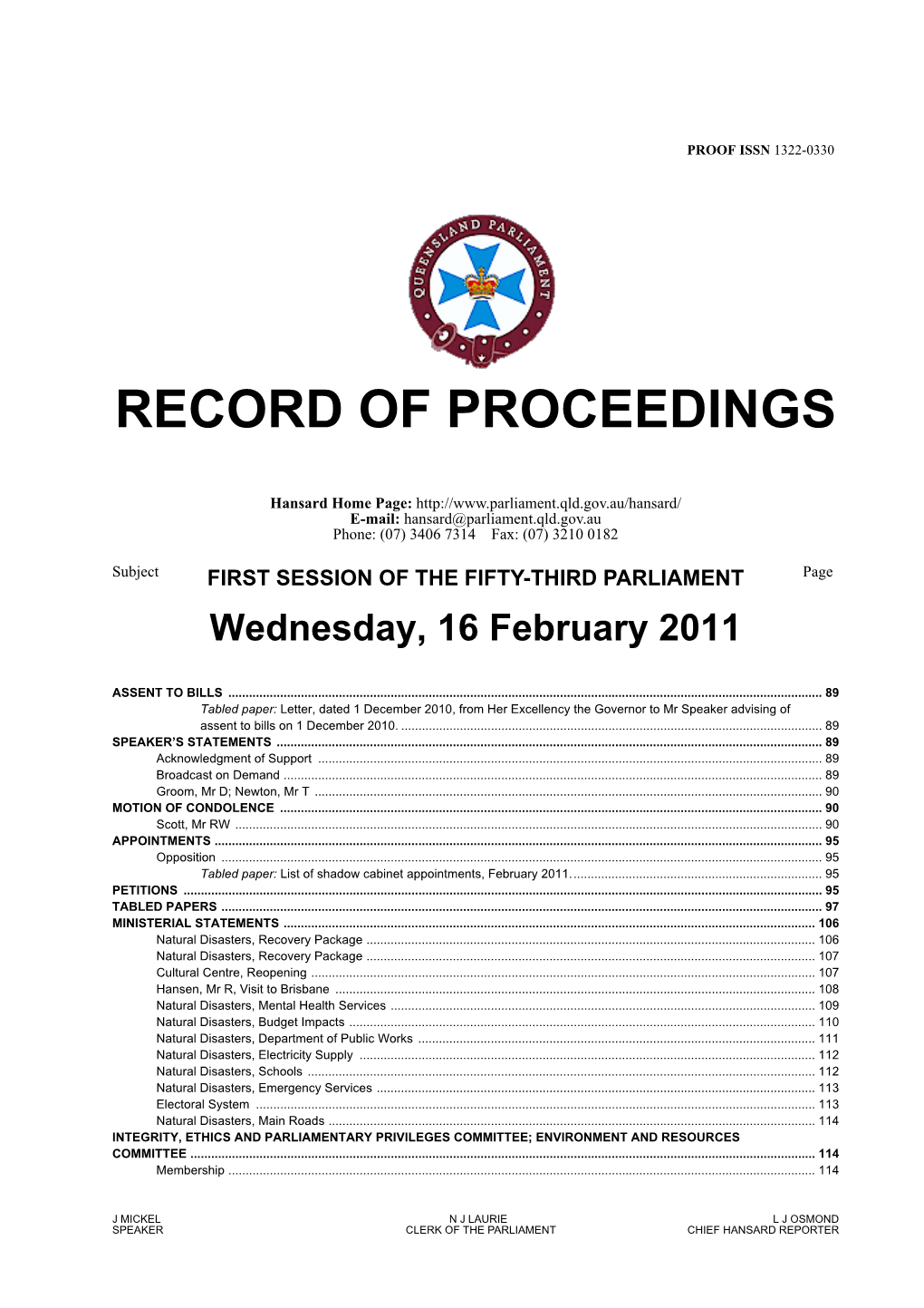 Record of Proceedings