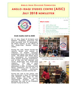 Anglo-Iraqi Studies Centre (Aisc) July 2018 Newsletter