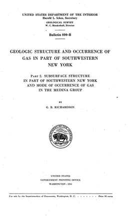 Geologic Structure and Occurrence of Gas in Part of Southwestern New York
