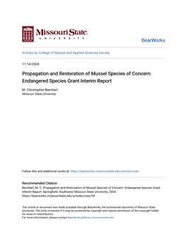 Propagation and Restoration of Mussel Species of Concern: Endangered Species Grant Interim Report