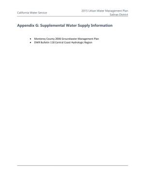 Appendix G: Supplemental Water Supply Information