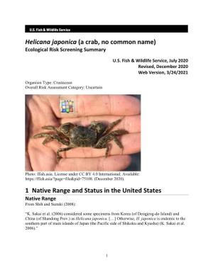 Helicana Japonica (A Crab, No Common Name) Ecological Risk Screening Summary