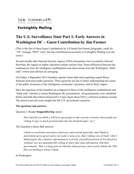 The U.S. Surveillance State Part 1: Early Answers in Washington DC – Guest Contribution by Jim Farmer