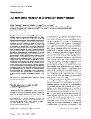 A3 Adenosine Receptor As a Target for Cancer Therapy