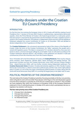 Priority Dossiers Under the Croatian EU Council Presidency