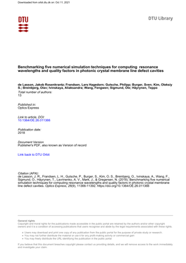 Benchmarking Five Numerical Simulation Techniques for Computing Resonance Wavelengths and Quality Factors in Photonic Crystal Membrane Line Defect Cavities