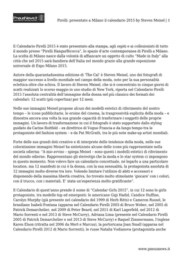 Pirelli: Presentato a Milano Il Calendario 2015 by Steven Meisel | 1