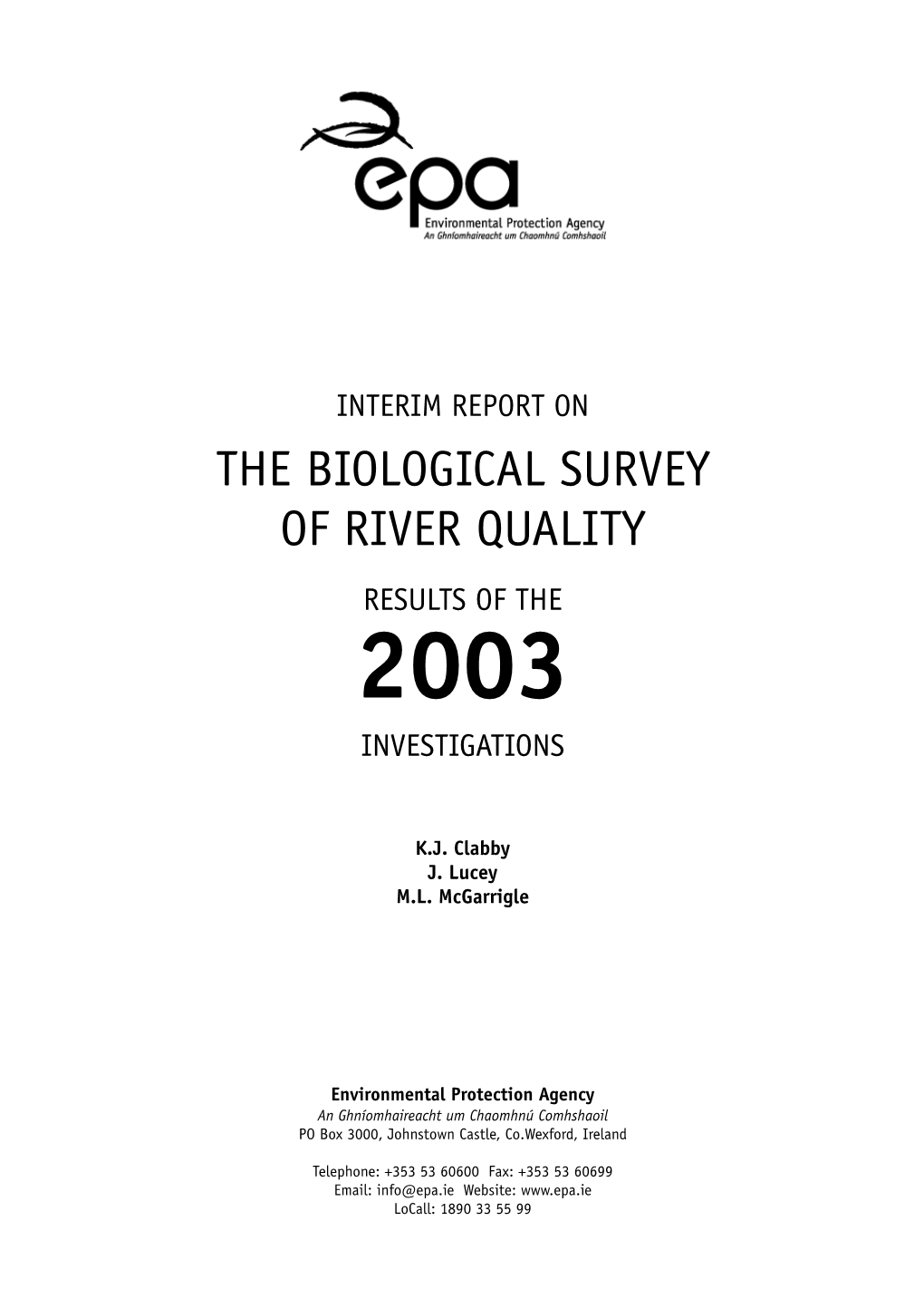 The Biological Survey of River Quality Results of the 2003 Investigations