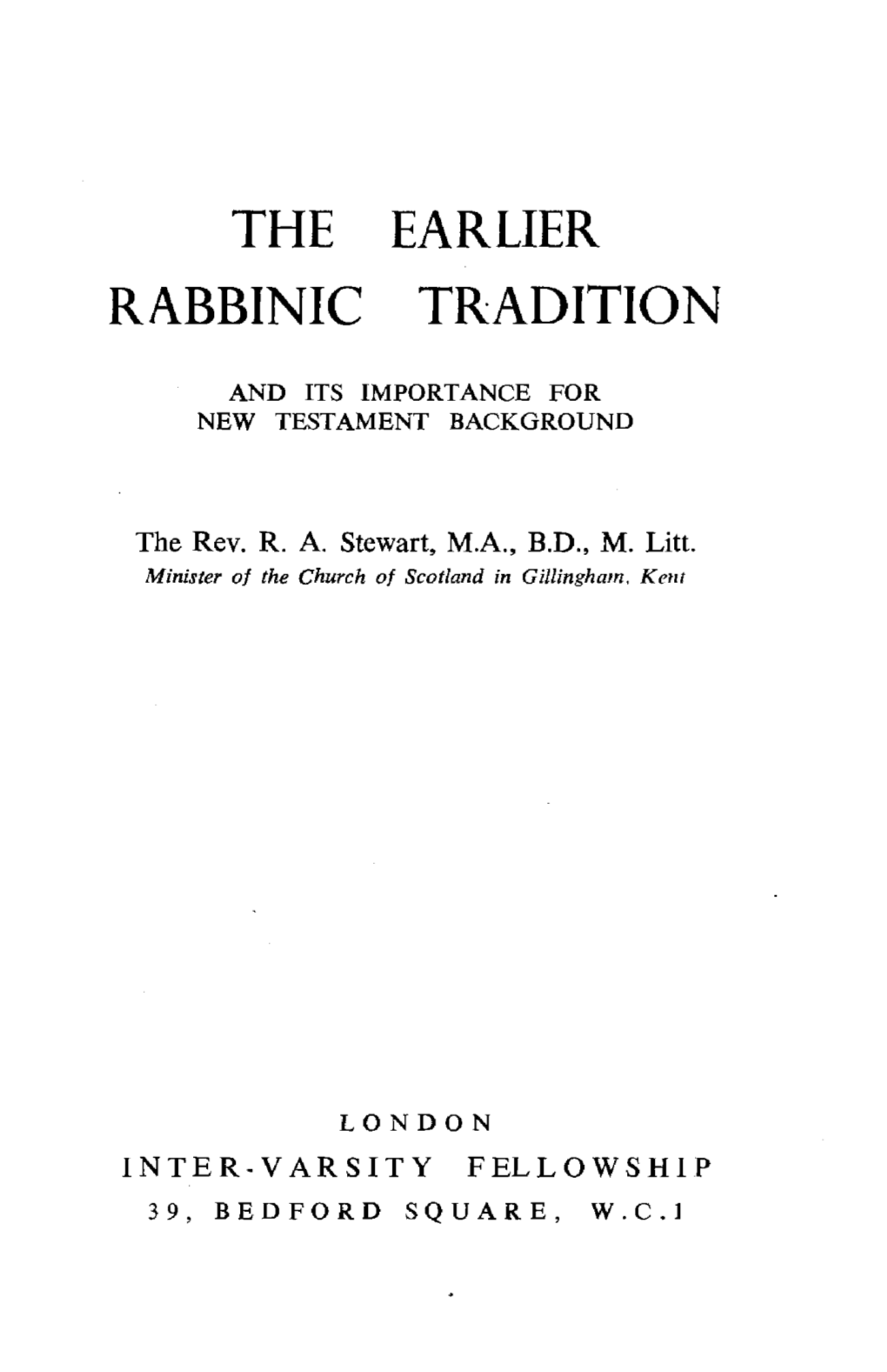 The Earlier Rabbinic Tradition
