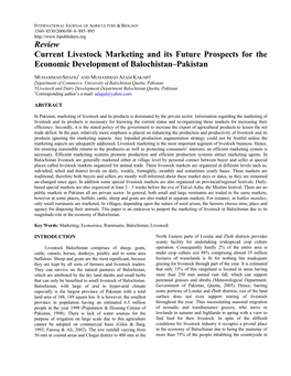 Review Current Livestock Marketing and Its Future Prospects for the Economic Development of Balochistan–Pakistan