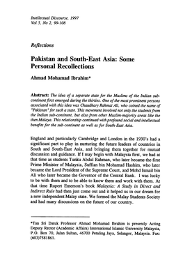 Pakistan and South-East Asia: Some Personal Recollections