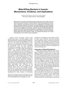 Male-Killing Bacteria in Insects: Mechanisms, Incidence, and Implications