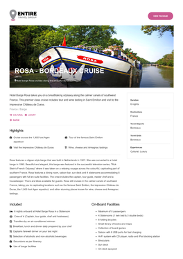 BORDEAUX CRUISE (9875) Hotel Barge Rosa Cruises Along the Beautiful Bordeaux Region