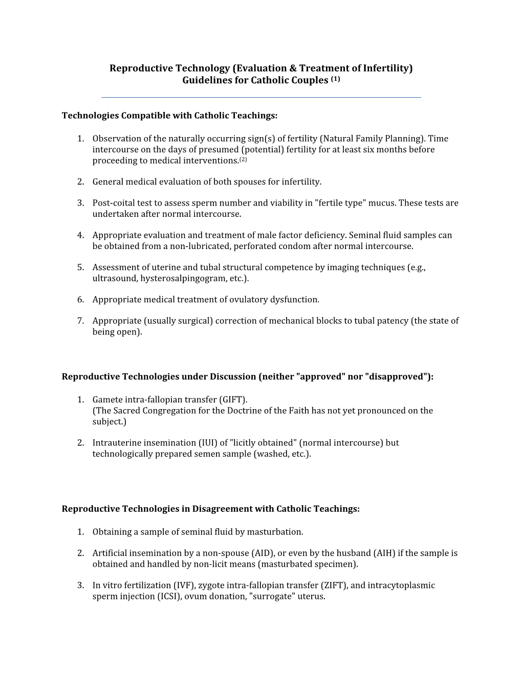 Reproductive Technology (Evaluation & Treatment of Infertility) Guidelines