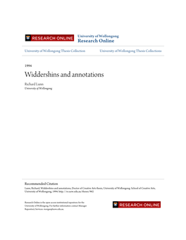 Widdershins and Annotations Richard Lunn University of Wollongong