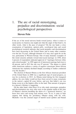 1. the Arc of Racial Stereotyping, Prejudice and Discrimination: Social Psychological Perspectives Steven Fein
