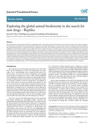 Exploring the Global Animal Biodiversity in the Search for New Drugs - Reptiles Dennis R.A