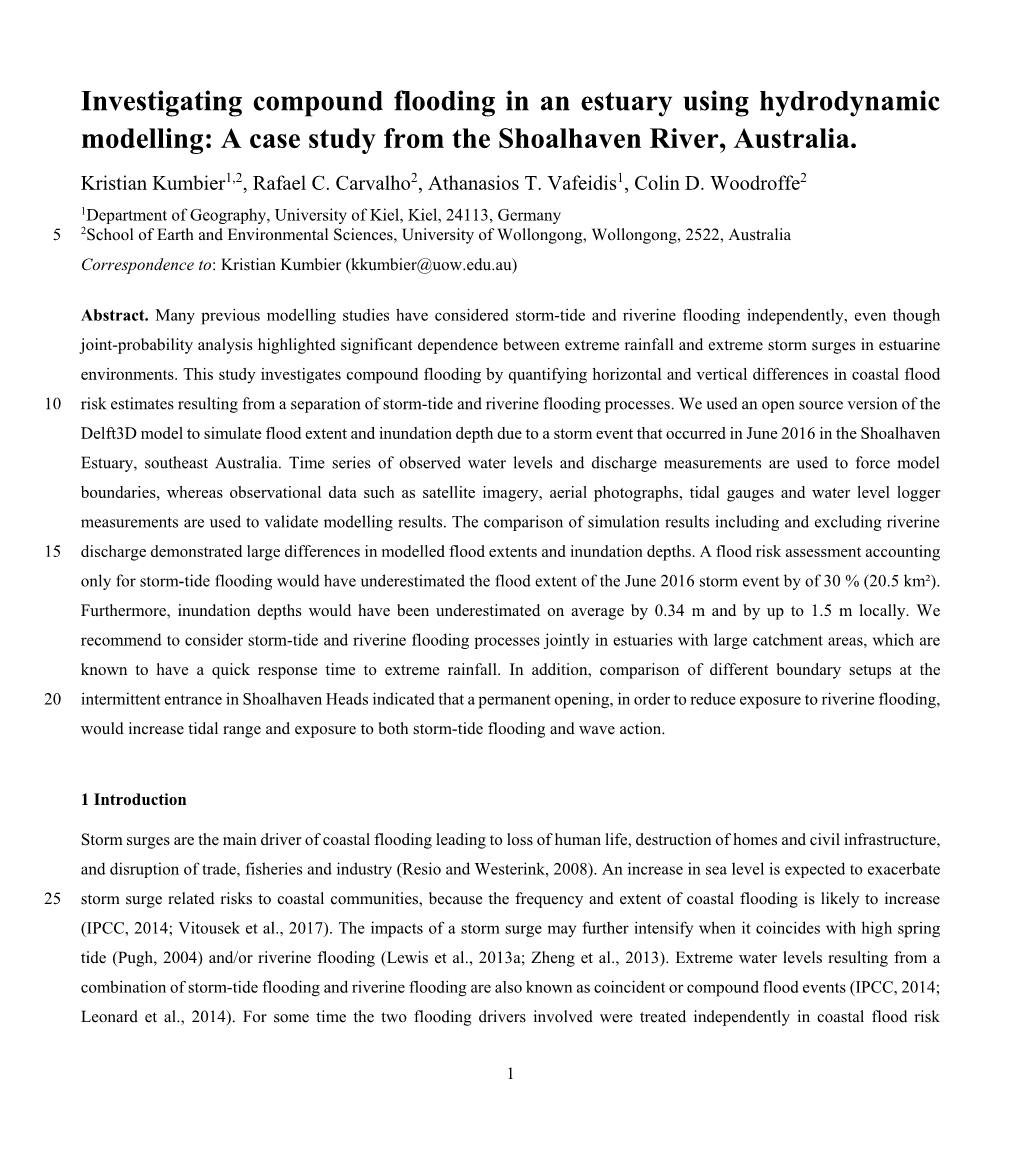 Investigating Compound Flooding in an Estuary Using Hydrodynamic Modelling: a Case Study from the Shoalhaven River, Australia