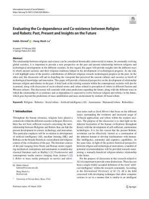 Evaluating the Co-Dependence and Co-Existence Between Religion and Robots: Past, Present and Insights on the Future