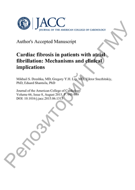 Cardiac Fibrosis in Patients with Atrial Fibrillation: Mechanisms and Clinical Implications У