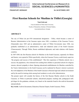 First Russian Schools for Muslims in Tbilisi (Georgia)