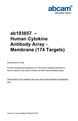 Human Cytokine Antibody Array - Membrane (174 Targets)