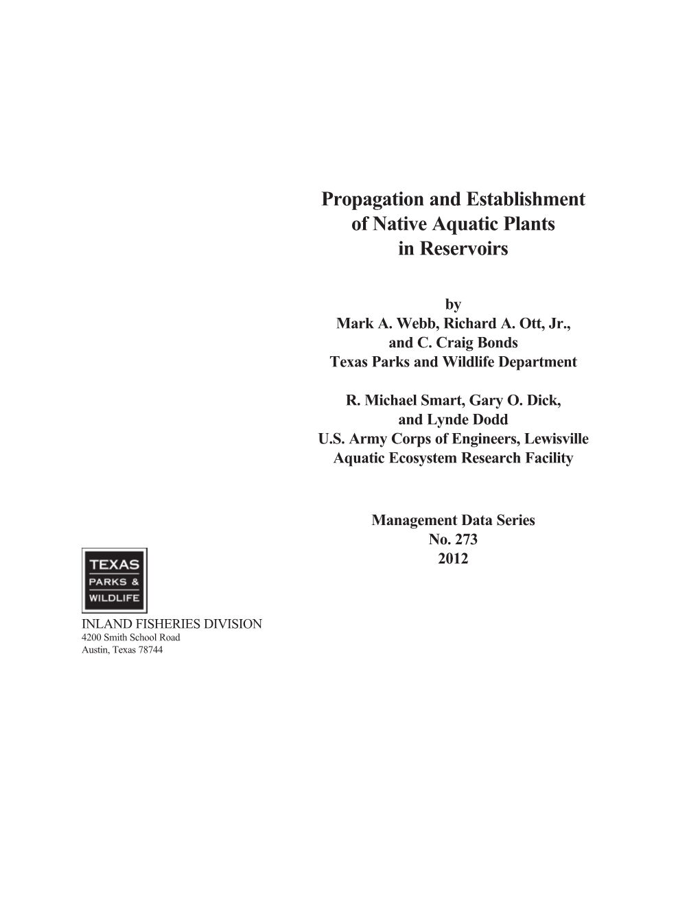 Propagation and Establishment of Native Aquatic Plants in Reservoirs
