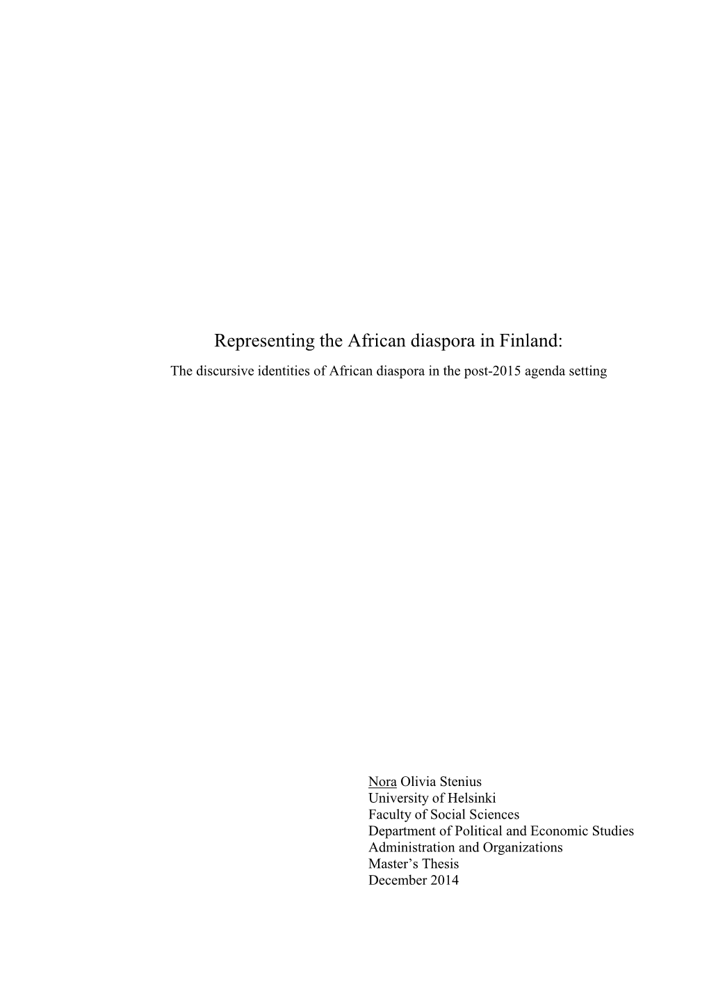 Representing the African Diaspora in Finland: the Discursive Identities of African Diaspora in the Post-2015 Agenda Setting