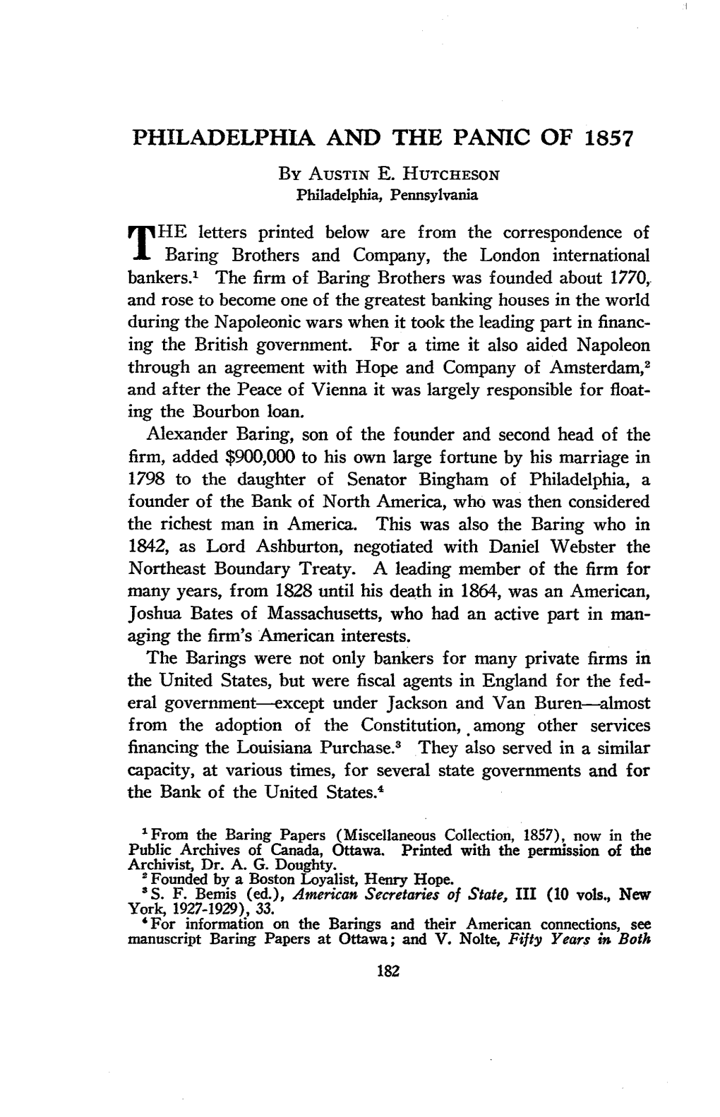 Philadelphia and the Panic of 1857