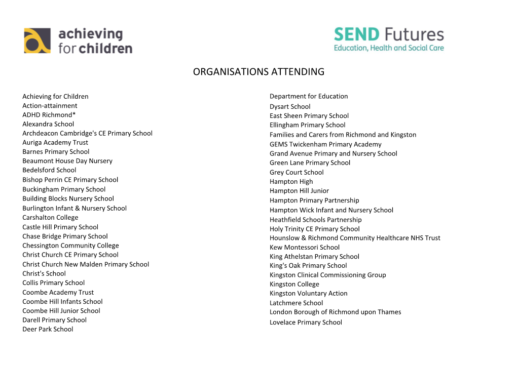 Organisations Attending