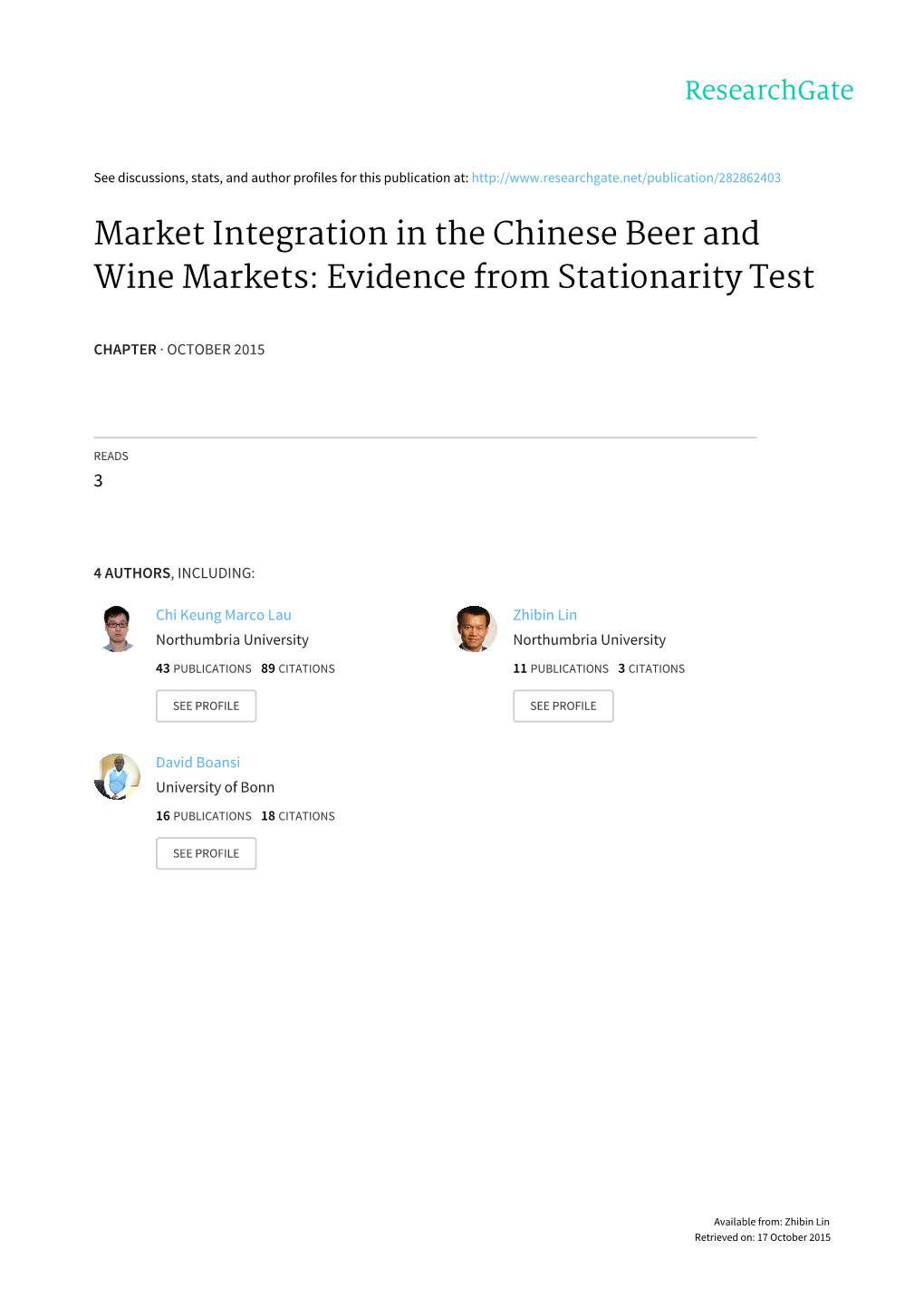 Market Integration in the Chinese Beer and Wine Markets: Evidence from Stationarity Test