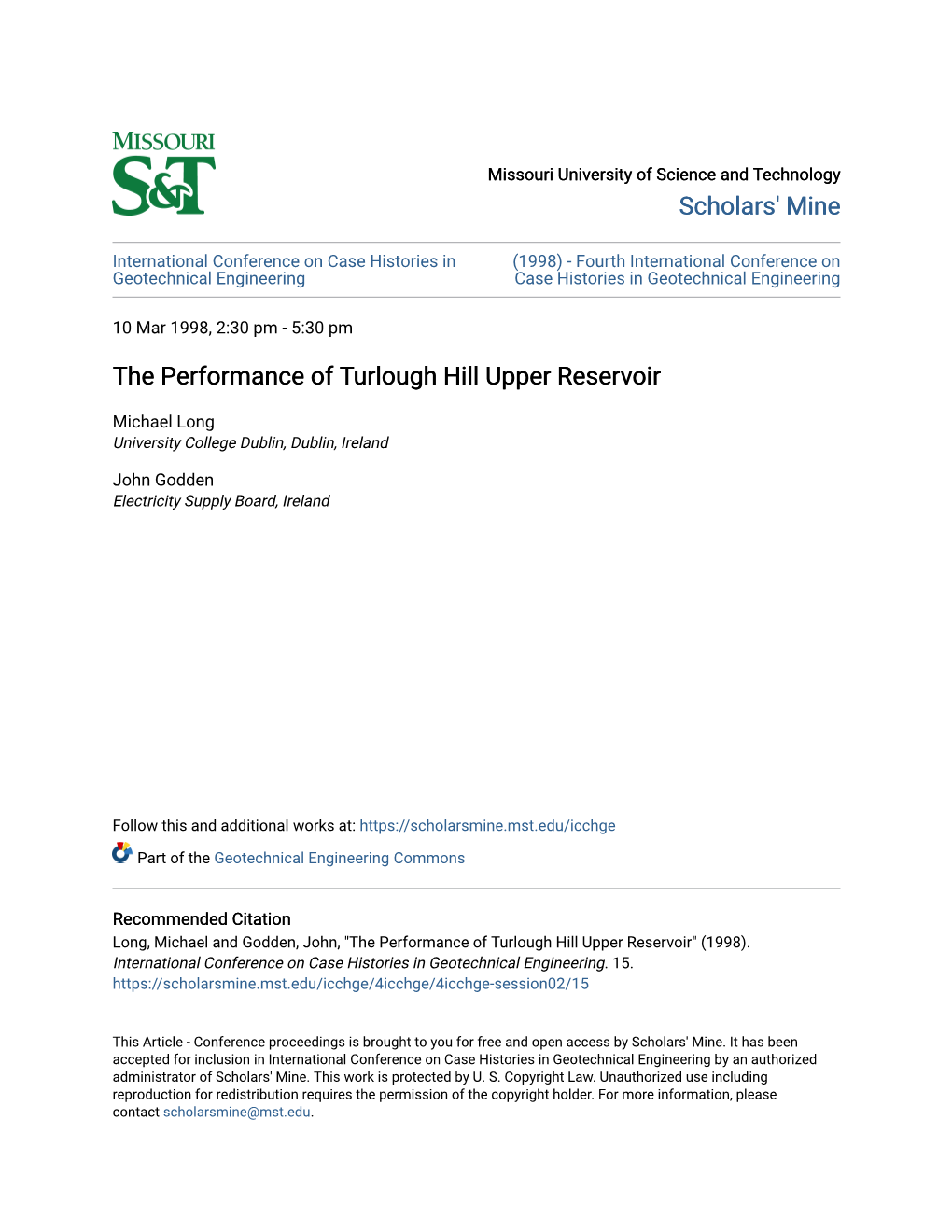 The Performance of Turlough Hill Upper Reservoir